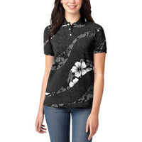 Aloha Hawaii Floral Tapa Women Polo Shirt Patchwork Charcoal - Polynesian Pride