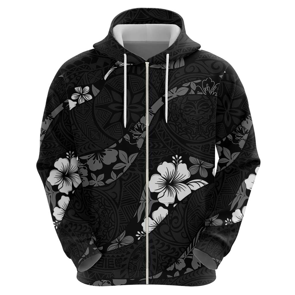 Aloha Hawaii Floral Tapa Zip Hoodie Patchwork Charcoal - Polynesian Pride