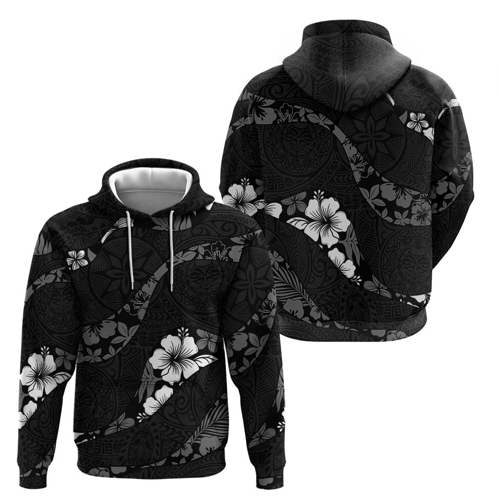 Aloha Hawaii Floral Tapa Zip Hoodie Patchwork Charcoal - Polynesian Pride