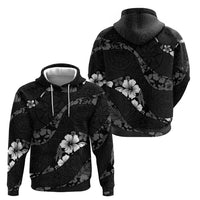 Aloha Hawaii Floral Tapa Zip Hoodie Patchwork Charcoal - Polynesian Pride