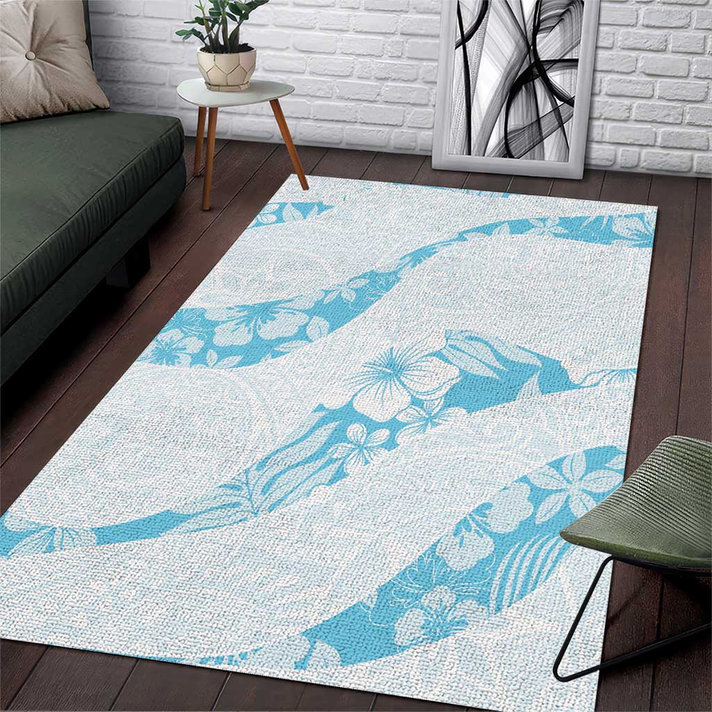 Aloha Hawaii Floral Tapa Area Rug Patchwork Turquoise - Polynesian Pride