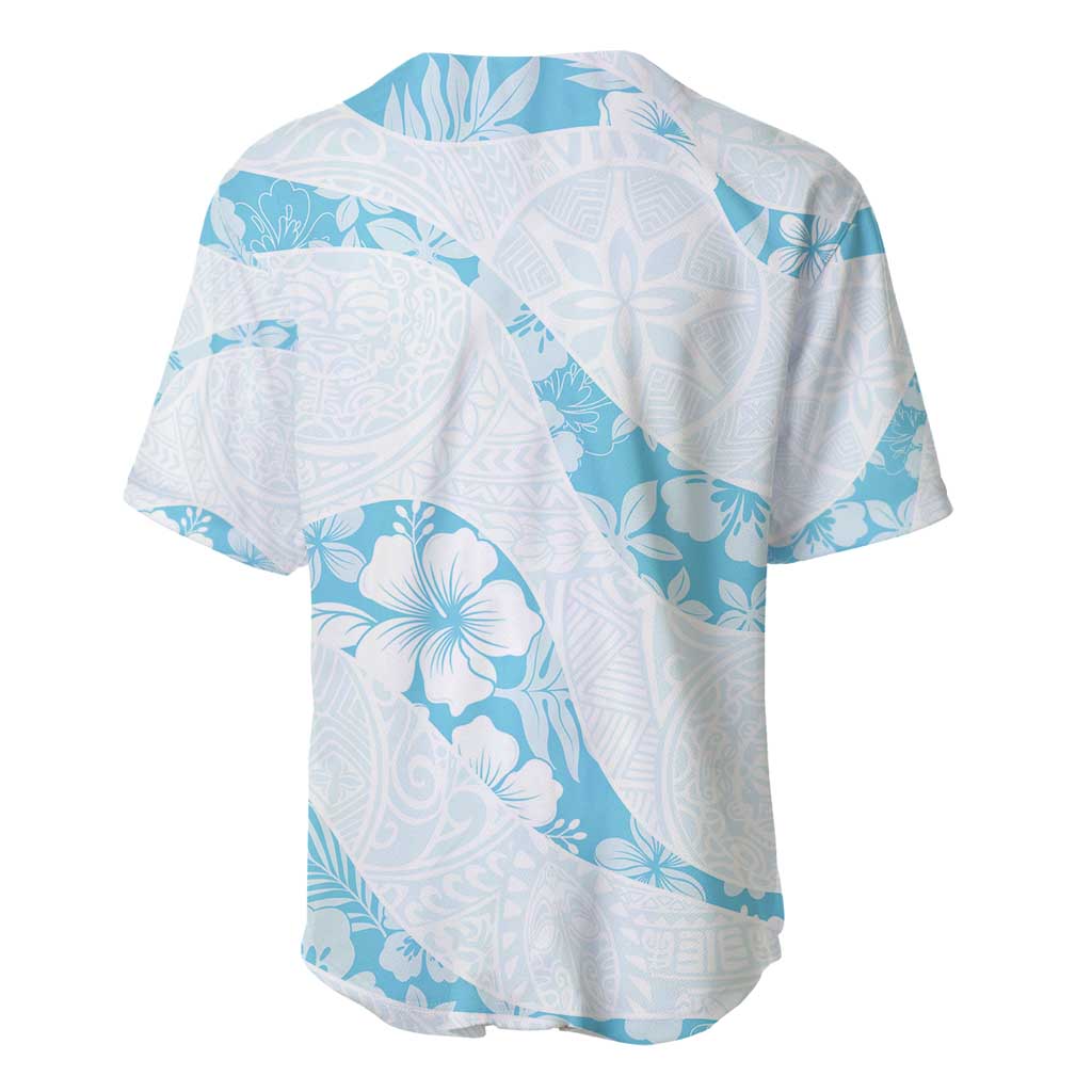 Aloha Hawaii Floral Tapa Baseball Jersey Patchwork Turquoise - Polynesian Pride