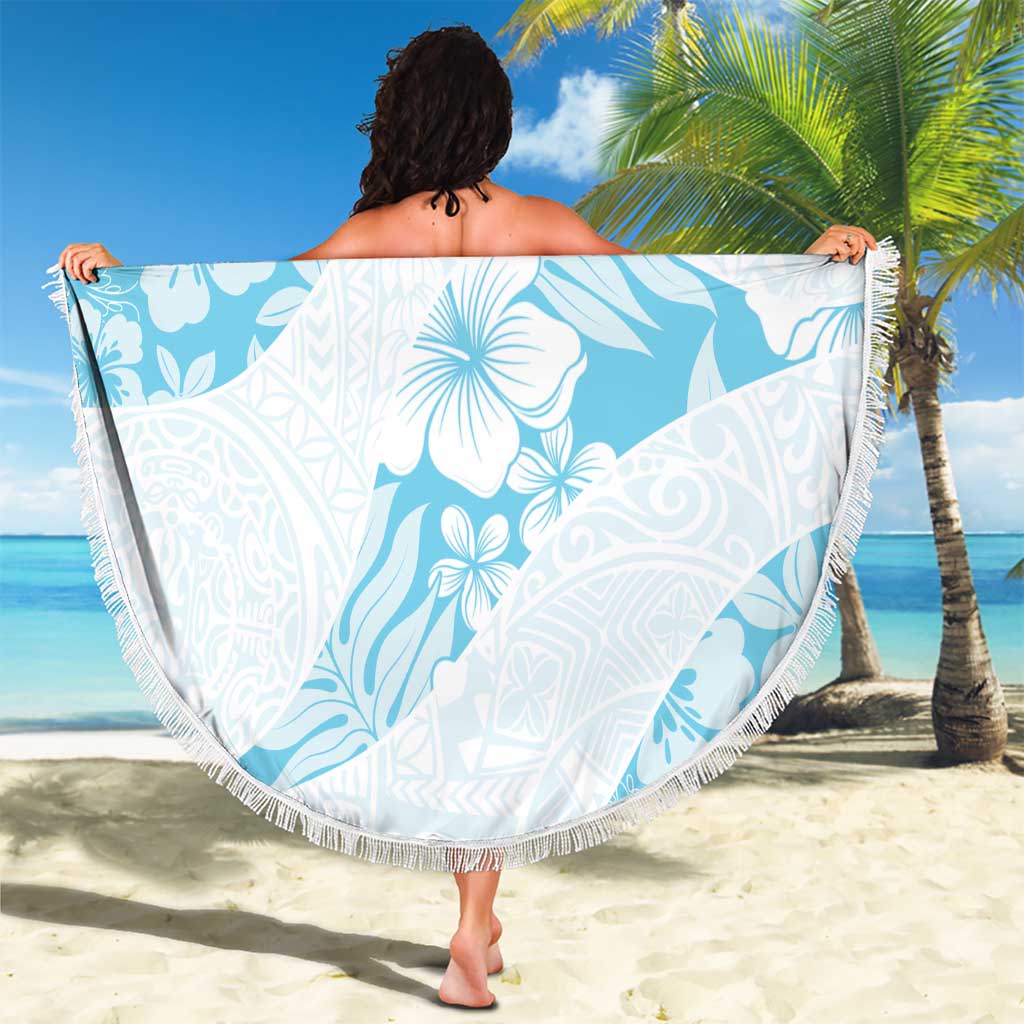 Aloha Hawaii Floral Tapa Beach Blanket Patchwork Turquoise - Polynesian Pride