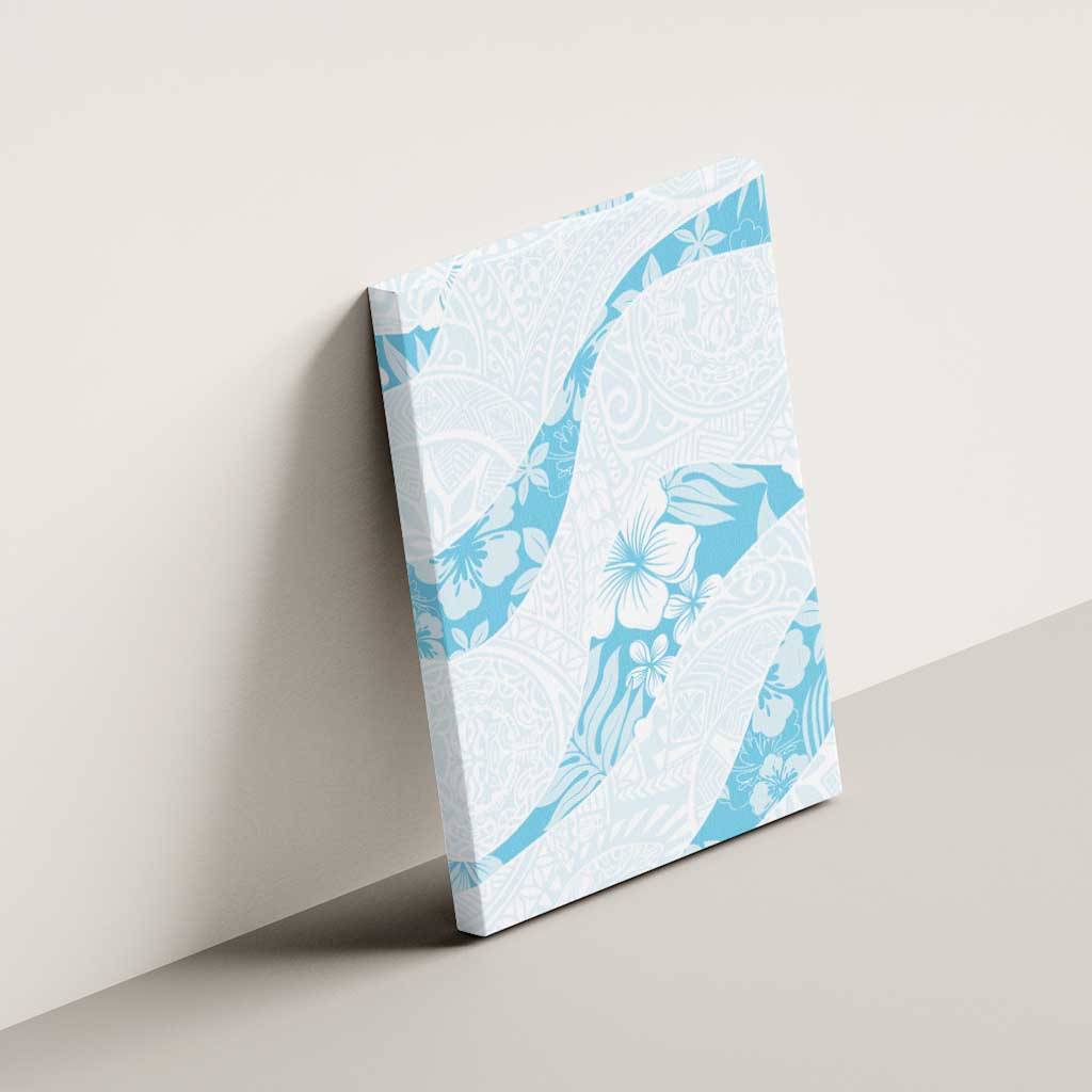 Aloha Hawaii Floral Tapa Canvas Wall Art Patchwork Turquoise - Polynesian Pride