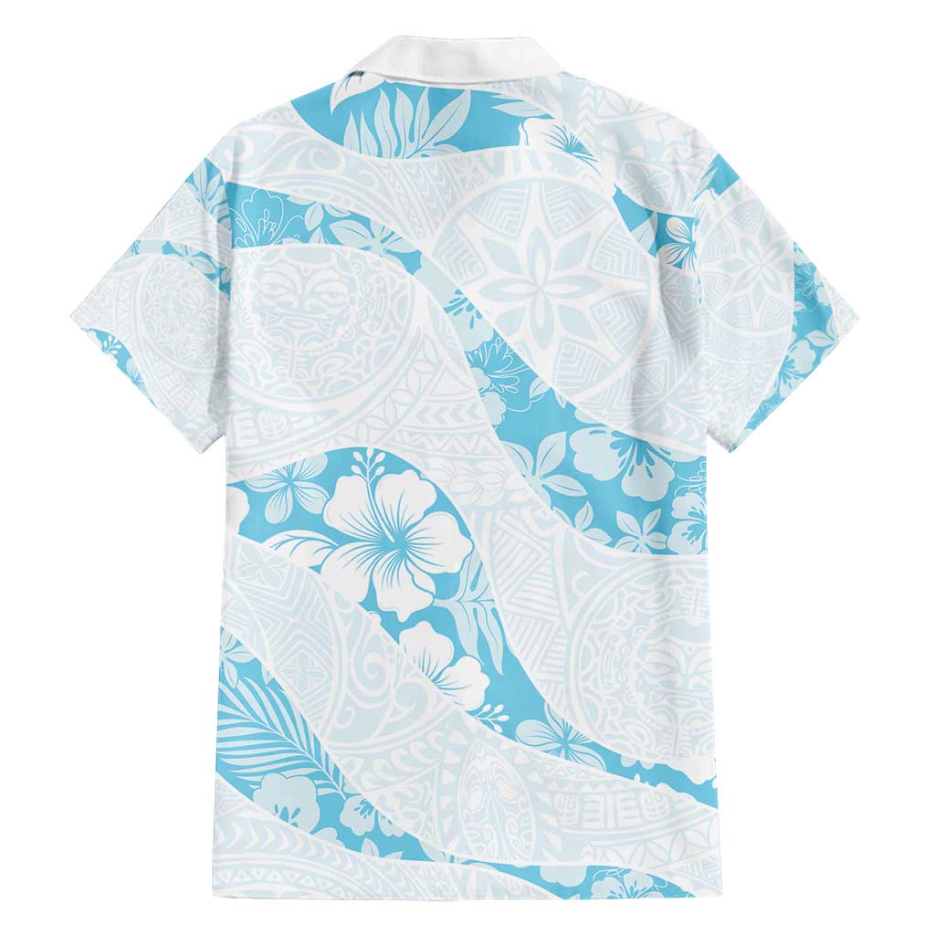 Aloha Hawaii Floral Tapa Family Matching Long Sleeve Bodycon Dress and Hawaiian Shirt Patchwork Turquoise - Polynesian Pride