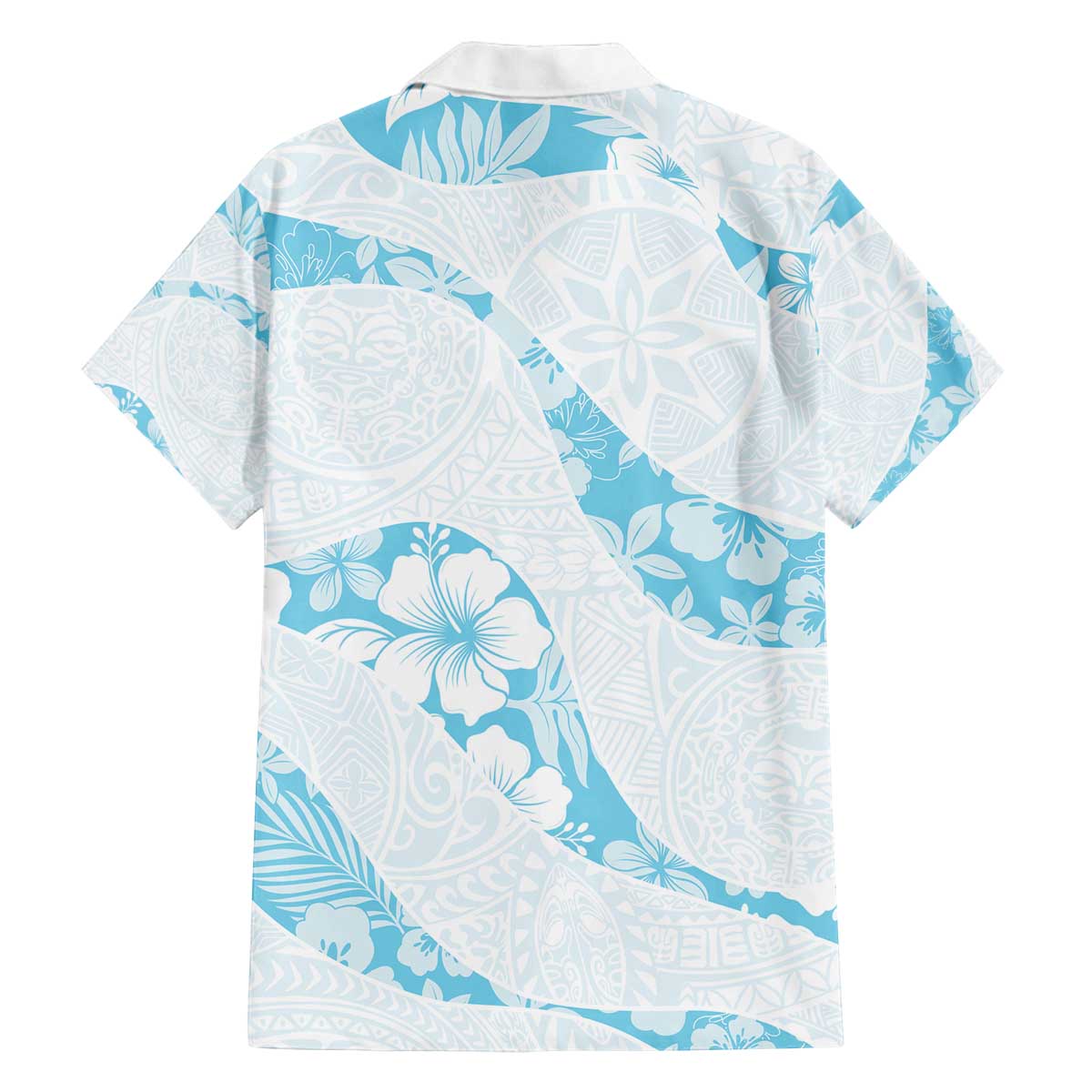 Aloha Hawaii Floral Tapa Family Matching Off The Shoulder Long Sleeve Dress and Hawaiian Shirt Patchwork Turquoise - Polynesian Pride