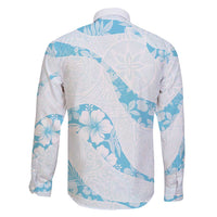 Aloha Hawaii Floral Tapa Family Matching Off Shoulder Maxi Dress and Hawaiian Shirt Patchwork Turquoise - Polynesian Pride