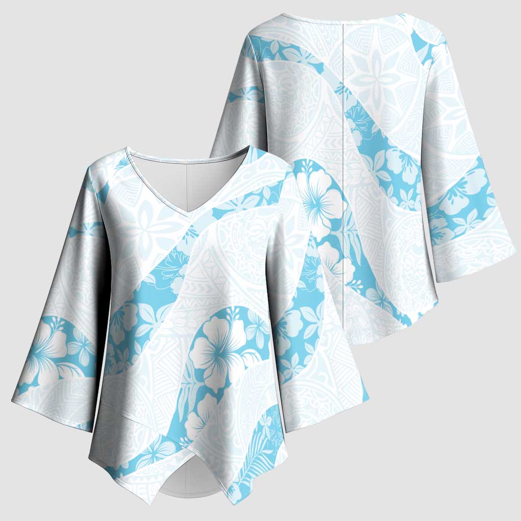 Aloha Hawaii Floral Tapa Kimono Sleeve Blouse Patchwork Turquoise - Polynesian Pride