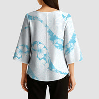 Aloha Hawaii Floral Tapa Kimono Sleeve Blouse Patchwork Turquoise - Polynesian Pride