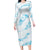 Aloha Hawaii Floral Tapa Long Sleeve Bodycon Dress Patchwork Turquoise - Polynesian Pride