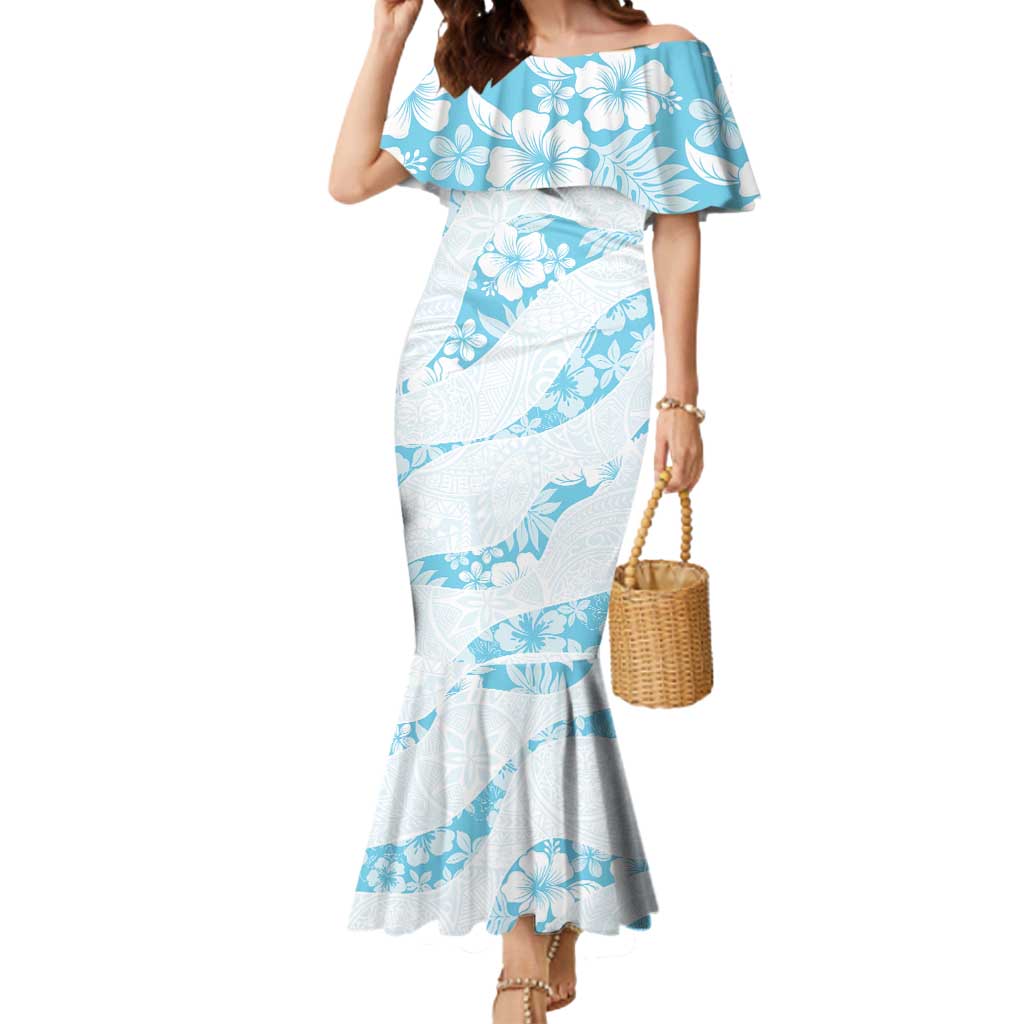 Aloha Hawaii Floral Tapa Mermaid Dress Patchwork Turquoise - Polynesian Pride