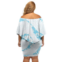 Aloha Hawaii Floral Tapa Off Shoulder Short Dress Patchwork Turquoise - Polynesian Pride