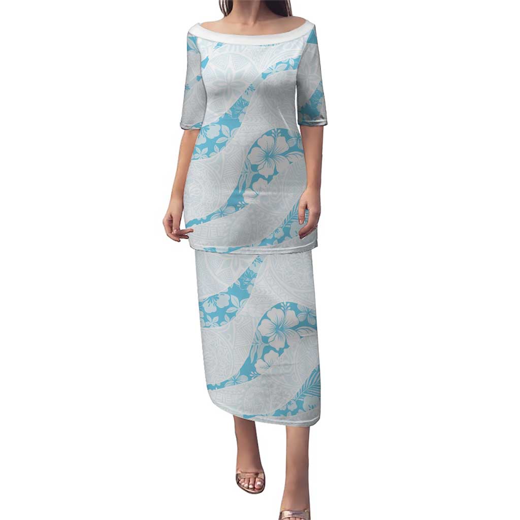 Aloha Hawaii Floral Tapa Puletasi Patchwork Turquoise - Polynesian Pride