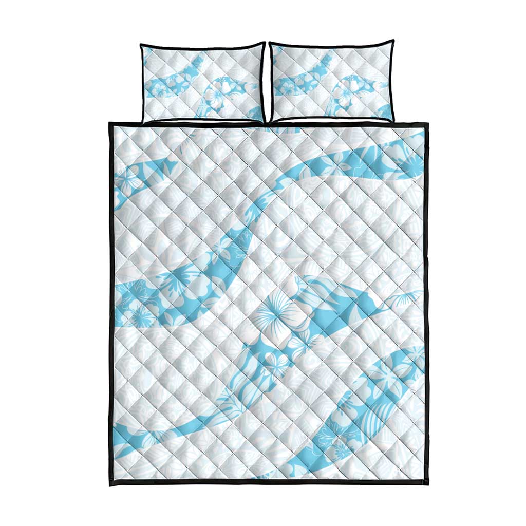 Aloha Hawaii Floral Tapa Quilt Bed Set Patchwork Turquoise - Polynesian Pride