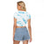 Aloha Hawaii Floral Tapa Raglan Cropped T Shirt Patchwork Turquoise - Polynesian Pride
