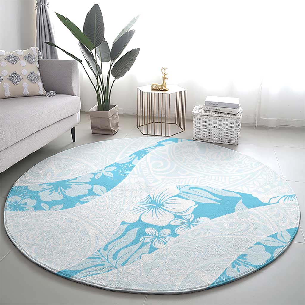 Aloha Hawaii Floral Tapa Round Carpet Patchwork Turquoise - Polynesian Pride