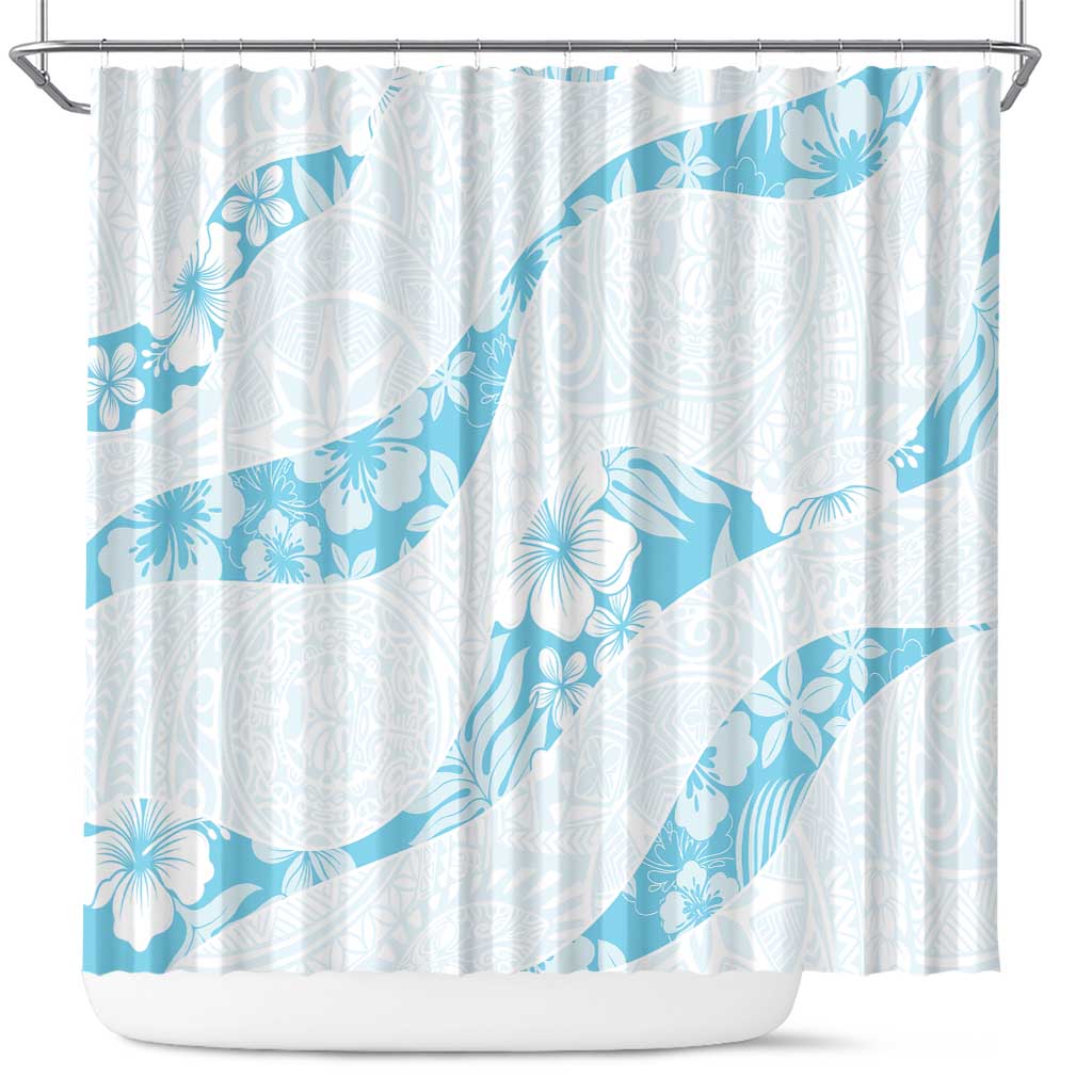 Aloha Hawaii Floral Tapa Shower Curtain Patchwork Turquoise - Polynesian Pride