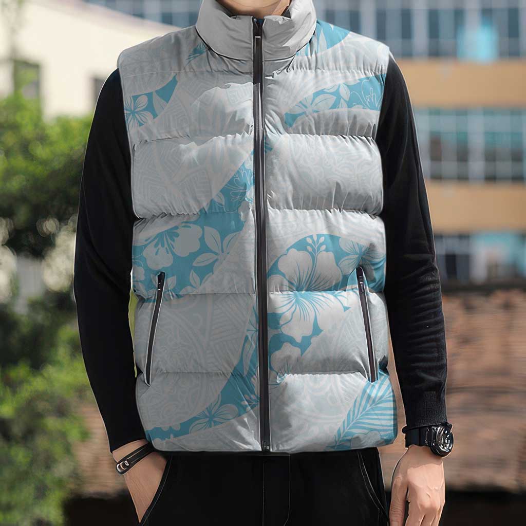 Aloha Hawaii Floral Tapa Sleeveless Puffer Jacket Patchwork Turquoise - Polynesian Pride