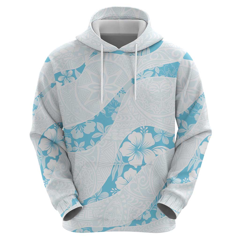 Aloha Hawaii Floral Tapa Zip Hoodie Patchwork Turquoise - Polynesian Pride
