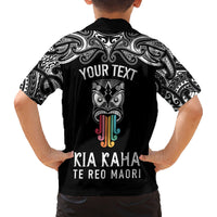 personalised-kia-kaha-te-reo-maori-kid-hawaiian-shirt-hei-tiki-mix-koru-black