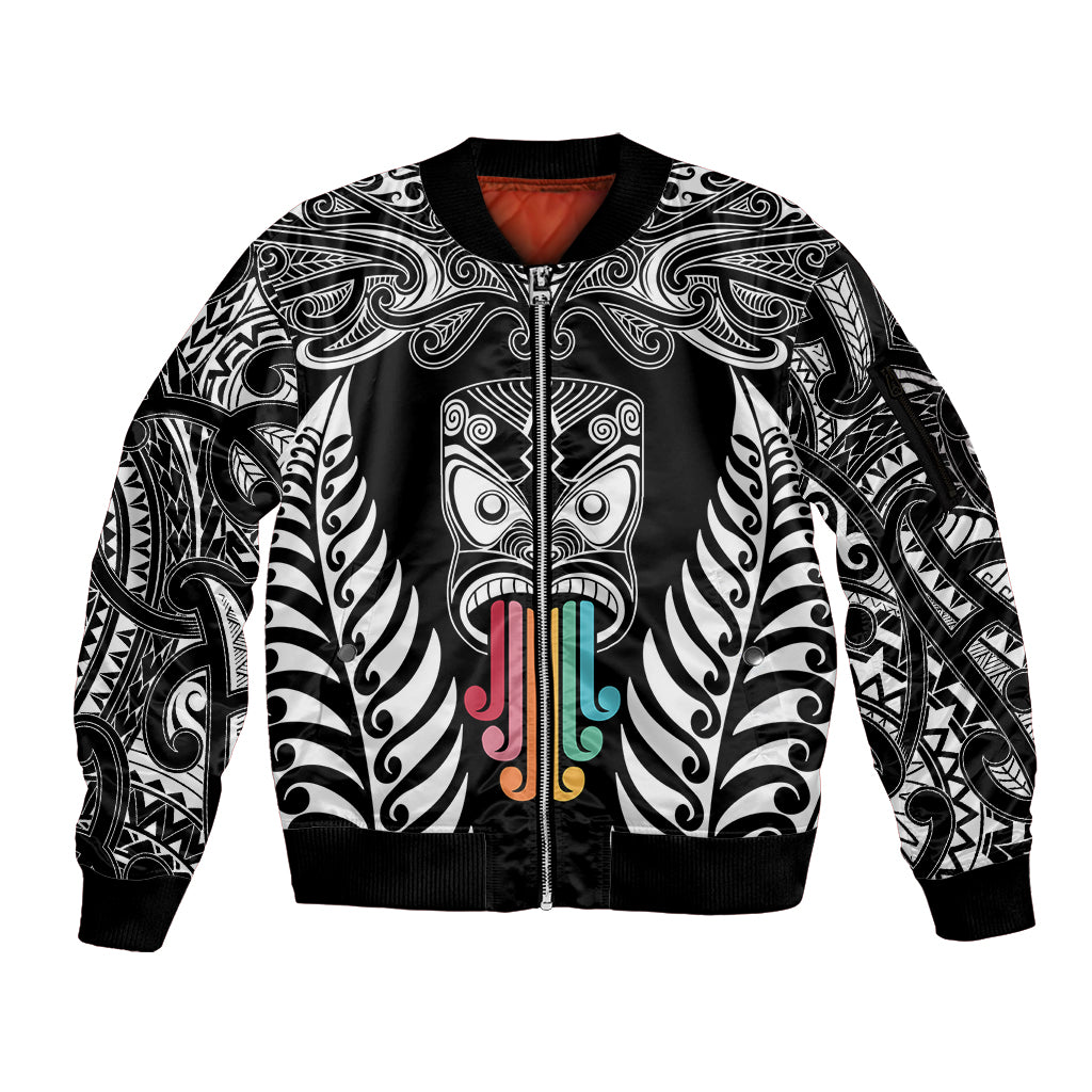 personalised-kia-kaha-te-reo-maori-sleeve-zip-bomber-jacket-hei-tiki-mix-koru-black