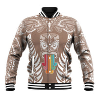 Personalised Kia Kaha Te Reo Maori Baseball Jacket Hei Tiki Mix Koru - Brown LT7 Unisex Brown - Polynesian Pride