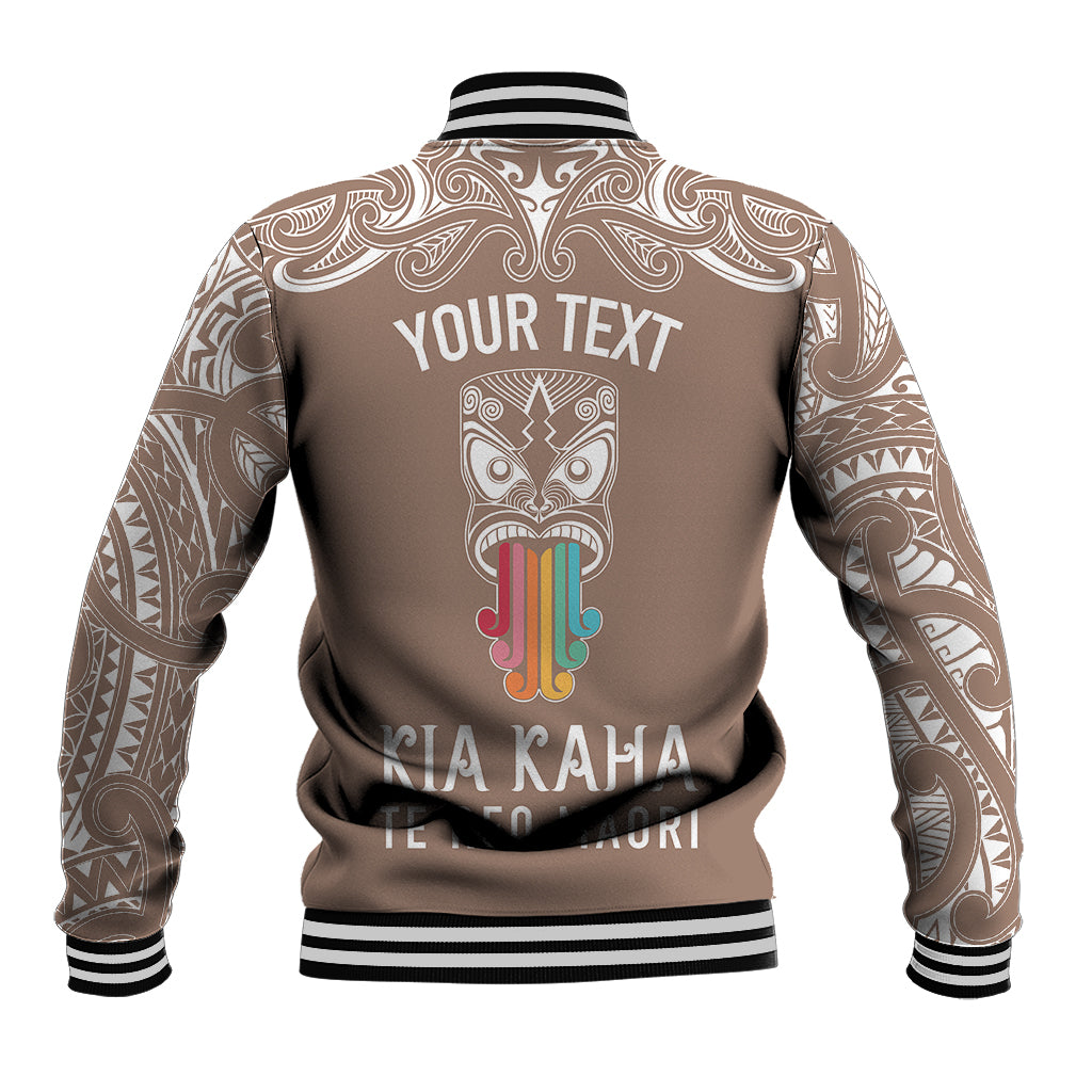 Personalised Kia Kaha Te Reo Maori Baseball Jacket Hei Tiki Mix Koru - Brown LT7 - Polynesian Pride