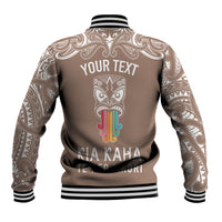 Personalised Kia Kaha Te Reo Maori Baseball Jacket Hei Tiki Mix Koru - Brown LT7 - Polynesian Pride