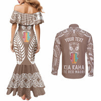 personalised-kia-kaha-te-reo-maori-couples-matching-mermaid-dress-and-long-sleeve-button-shirts-hei-tiki-mix-koru-brown