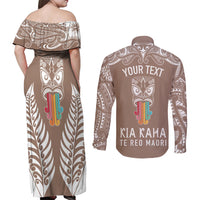 personalised-kia-kaha-te-reo-maori-couples-matching-off-shoulder-maxi-dress-and-long-sleeve-button-shirts-hei-tiki-mix-koru-brown