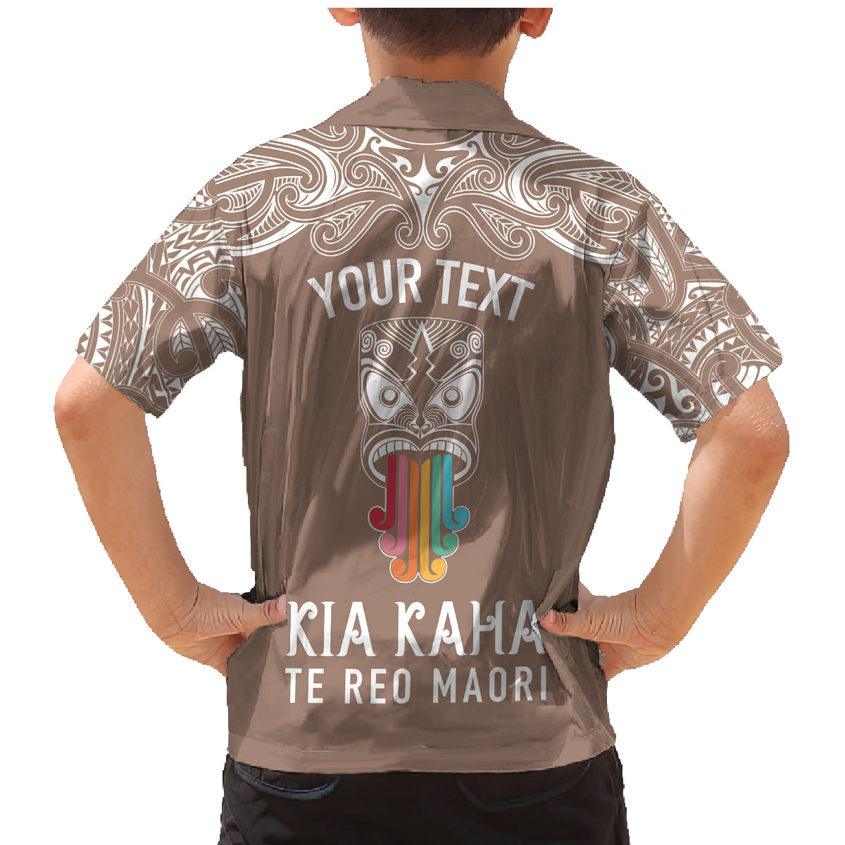 personalised-kia-kaha-te-reo-maori-family-matching-mermaid-dress-and-hawaiian-shirt-hei-tiki-mix-koru-brown
