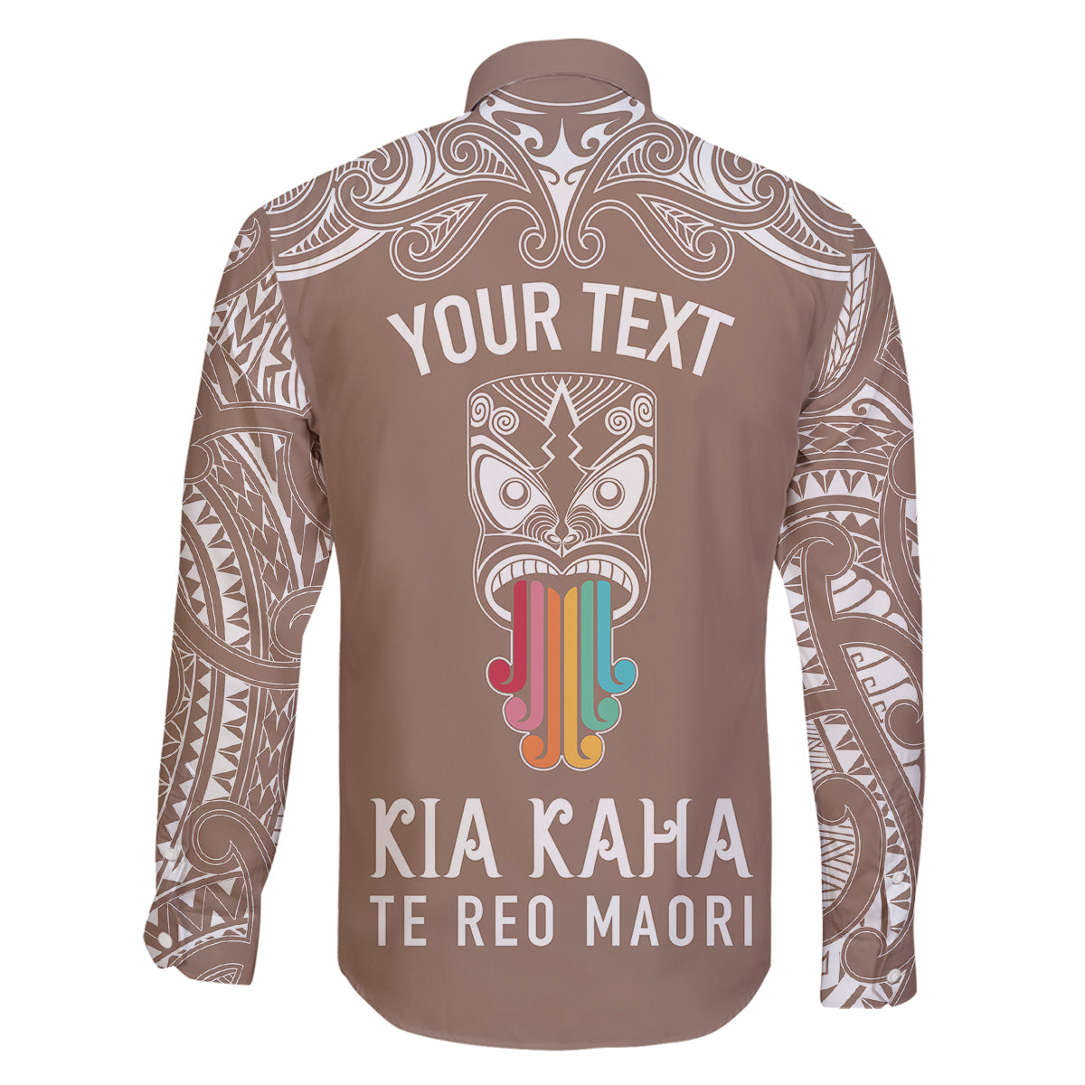 personalised-kia-kaha-te-reo-maori-family-matching-off-shoulder-long-sleeve-dress-and-hawaiian-shirt-hei-tiki-mix-koru-brown