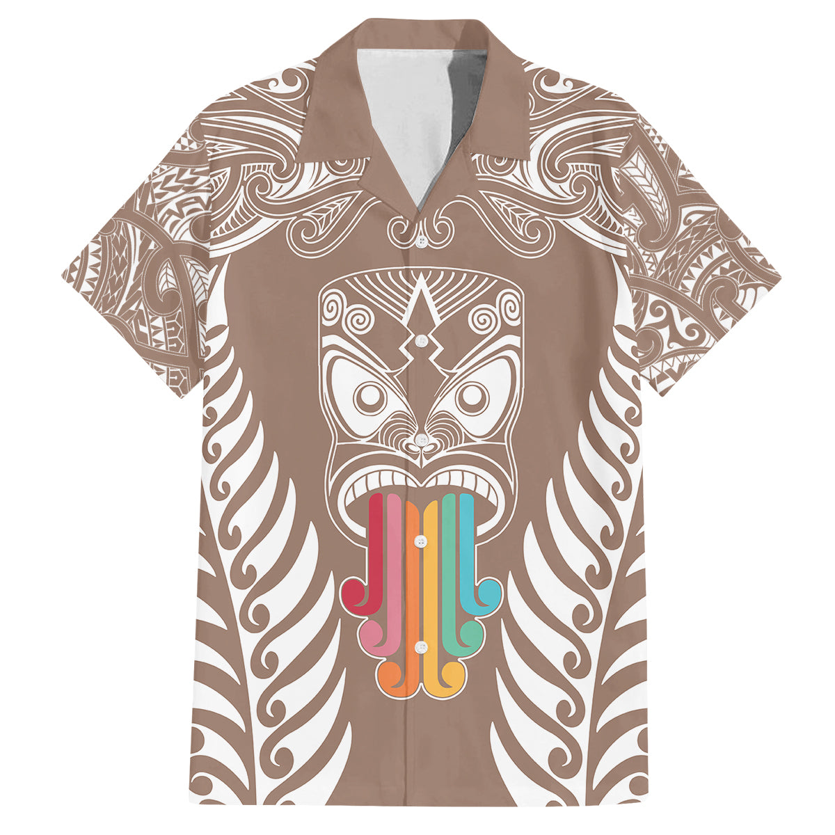 personalised-kia-kaha-te-reo-maori-family-matching-off-shoulder-maxi-dress-and-hawaiian-shirt-hei-tiki-mix-koru-brown