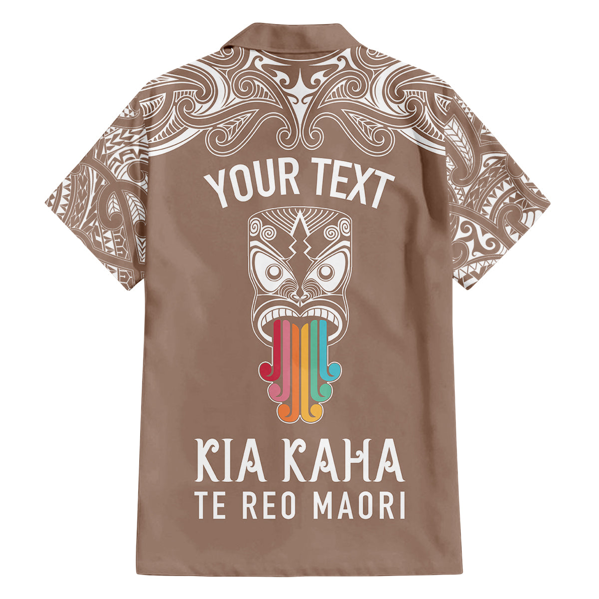 Personalised Kia Kaha Te Reo Maori Family Matching Puletasi Dress and Hawaiian Shirt Hei Tiki Mix Koru - Brown LT7 - Polynesian Pride