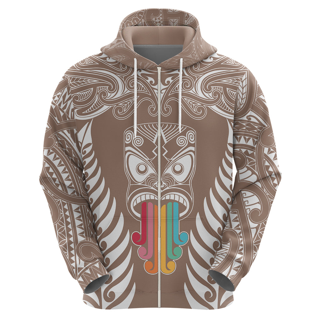 Personalised Kia Kaha Te Reo Maori Hoodie Hei Tiki Mix Koru - Brown LT7 - Polynesian Pride