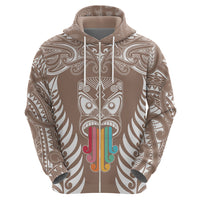 Personalised Kia Kaha Te Reo Maori Hoodie Hei Tiki Mix Koru - Brown LT7 - Polynesian Pride