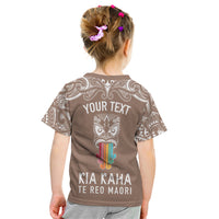 Personalised Kia Kaha Te Reo Maori Kid T Shirt Hei Tiki Mix Koru - Brown LT7 - Polynesian Pride