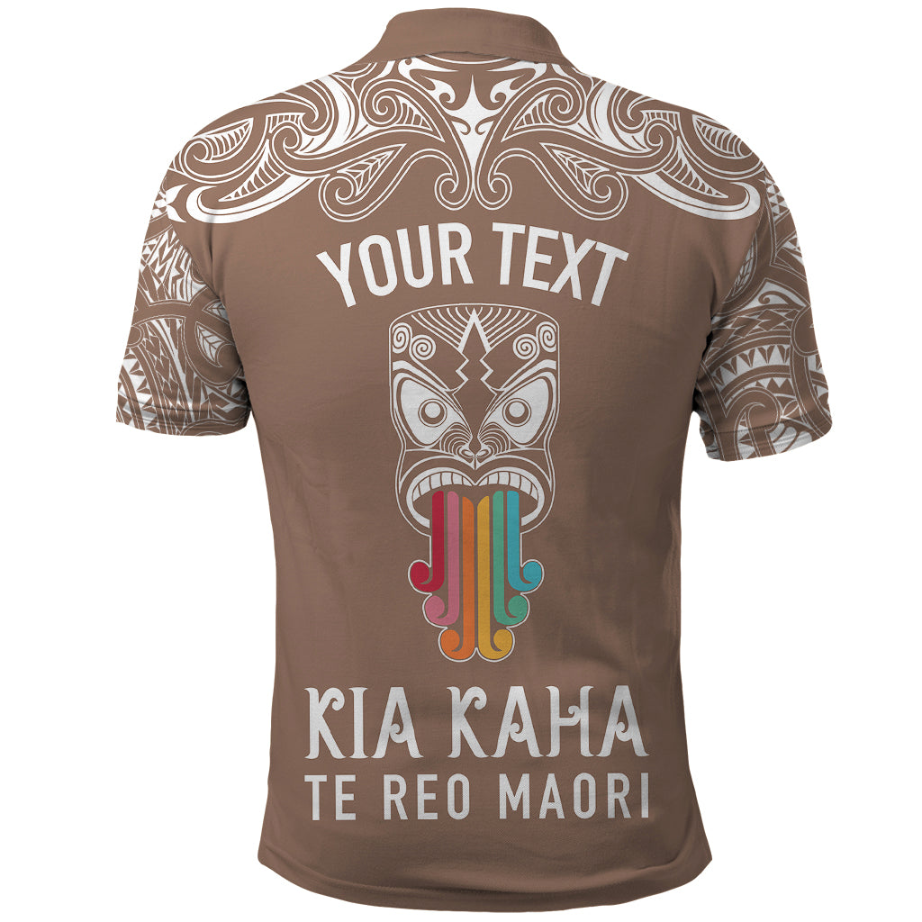 Personalised Kia Kaha Te Reo Maori Polo Shirt Hei Tiki Mix Koru - Brown LT7 - Polynesian Pride