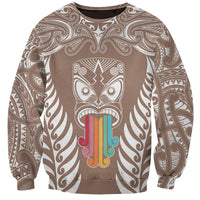 Personalised Kia Kaha Te Reo Maori Sweatshirt Hei Tiki Mix Koru - Brown LT7 Unisex Brown - Polynesian Pride