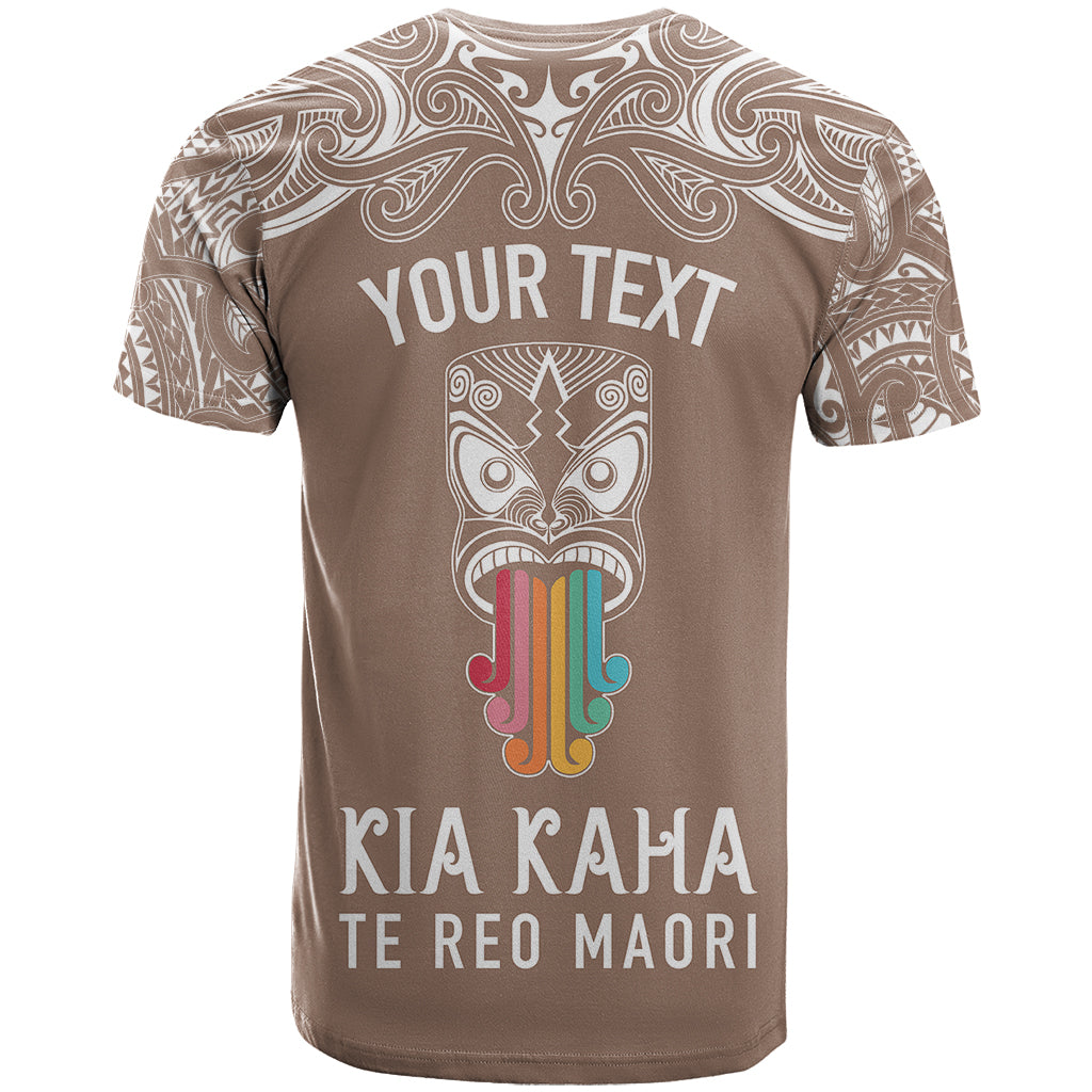 Personalised Kia Kaha Te Reo Maori T Shirt Hei Tiki Mix Koru - Brown LT7 - Polynesian Pride
