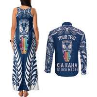 personalised-kia-kaha-te-reo-maori-couples-matching-tank-maxi-dress-and-long-sleeve-button-shirts-hei-tiki-mix-koru-navy-blue