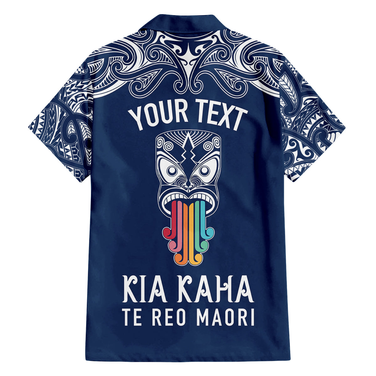 personalised-kia-kaha-te-reo-maori-family-matching-off-shoulder-maxi-dress-and-hawaiian-shirt-hei-tiki-mix-koru-navy-blue