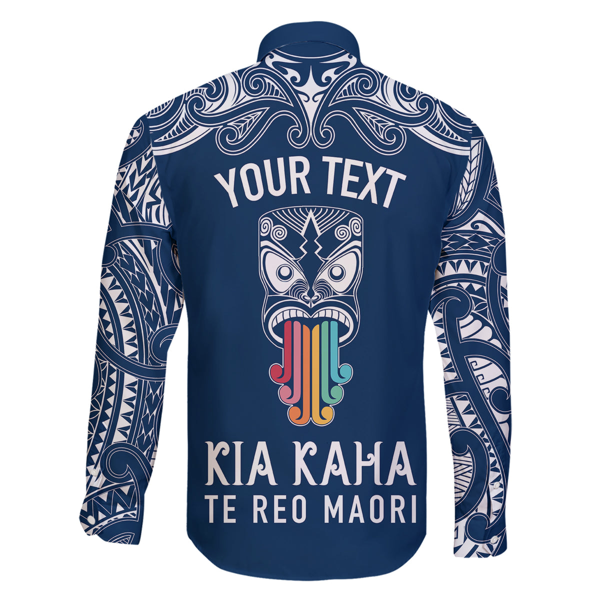 personalised-kia-kaha-te-reo-maori-family-matching-short-sleeve-bodycon-dress-and-hawaiian-shirt-hei-tiki-mix-koru-navy-blue