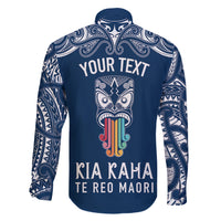 personalised-kia-kaha-te-reo-maori-family-matching-short-sleeve-bodycon-dress-and-hawaiian-shirt-hei-tiki-mix-koru-navy-blue