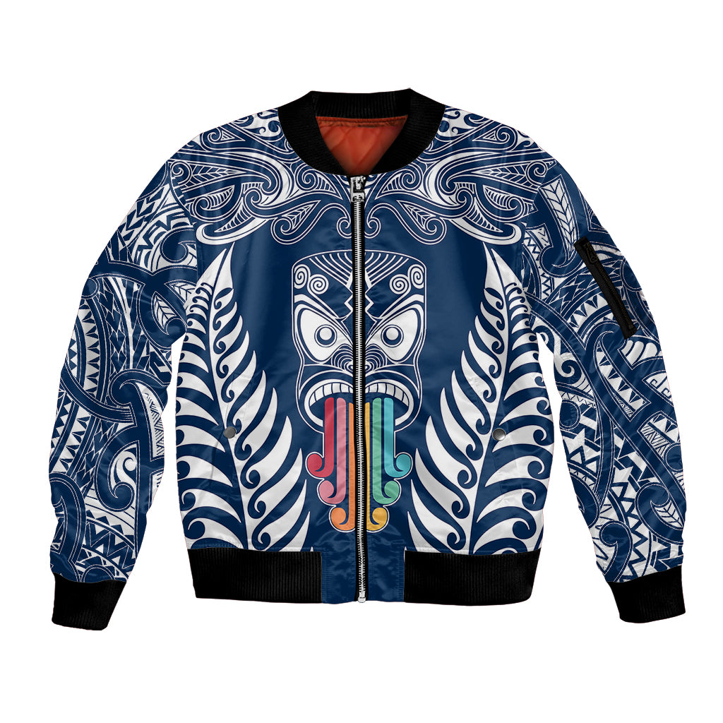 personalised-kia-kaha-te-reo-maori-sleeve-zip-bomber-jacket-hei-tiki-mix-koru-navy-blue