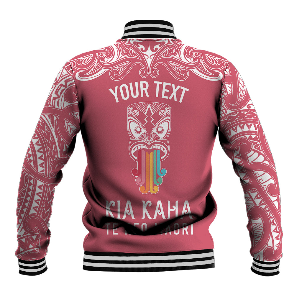 Personalised Kia Kaha Te Reo Maori Baseball Jacket Hei Tiki Mix Koru - Pink LT7 - Polynesian Pride