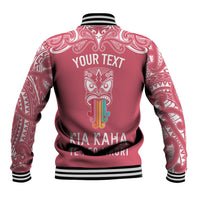 Personalised Kia Kaha Te Reo Maori Baseball Jacket Hei Tiki Mix Koru - Pink LT7 - Polynesian Pride