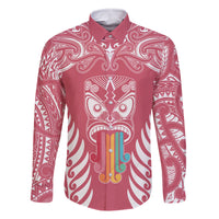 personalised-kia-kaha-te-reo-maori-family-matching-long-sleeve-bodycon-dress-and-hawaiian-shirt-hei-tiki-mix-koru-pink