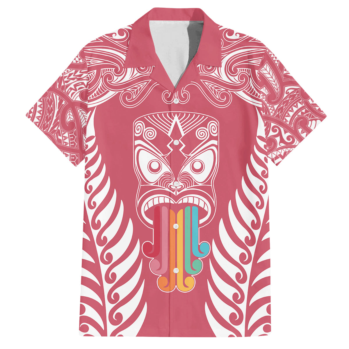 personalised-kia-kaha-te-reo-maori-family-matching-tank-maxi-dress-and-hawaiian-shirt-hei-tiki-mix-koru-pink