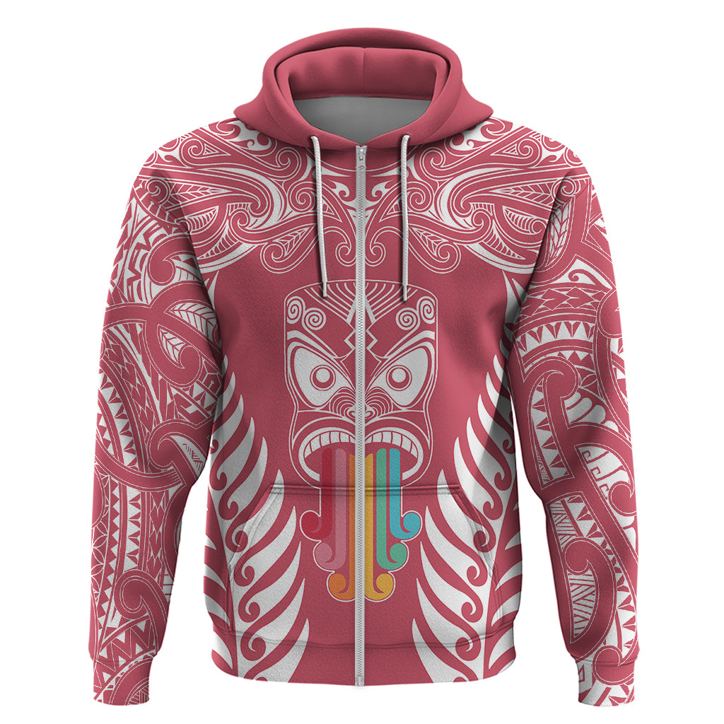 Personalised Kia Kaha Te Reo Maori Hoodie Hei Tiki Mix Koru - Pink LT7 - Polynesian Pride